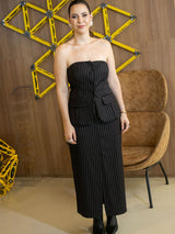 Saia Alfaiataria Risca de Giz fio Lurex Preto