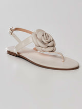 Sandália Flat Couro Flor Offwhite