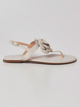 Sandália Flat Couro Flor Offwhite