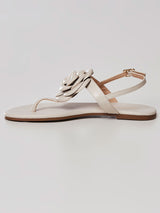 Sandália Flat Couro Flor Offwhite