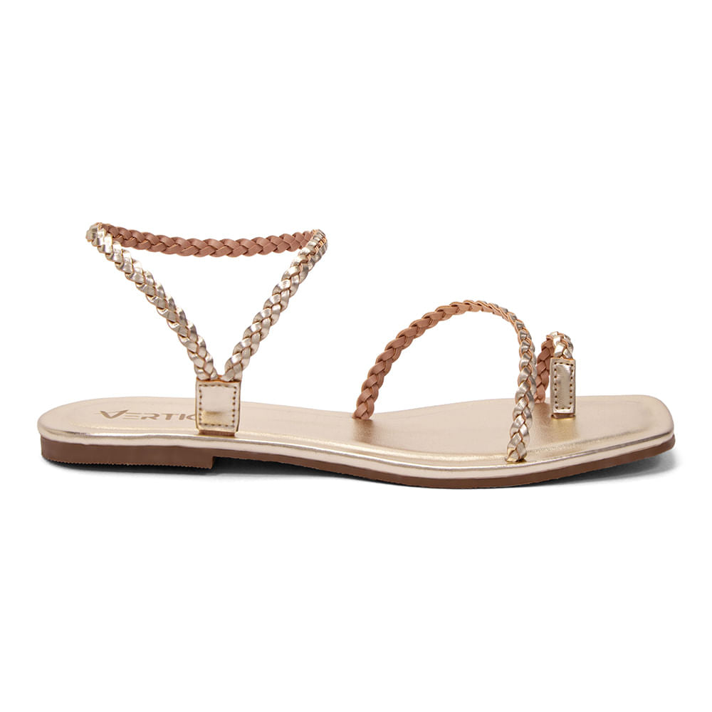 Sandália Rasteira Flat Trança  Dourado
