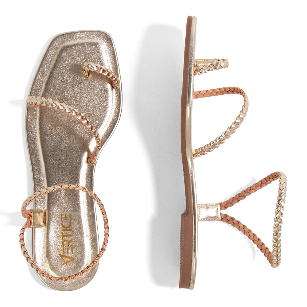 Sandália Rasteira Flat Trança  Dourado