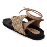 Sandalia Papete Amarração Palha Amêndoa