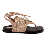 Sandalia Papete Amarração Palha Amêndoa