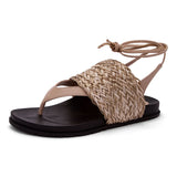 Sandalia Papete Amarração Palha Amêndoa