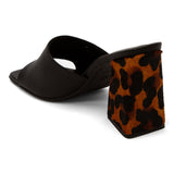 Sandália Mule Salto Bloco Preto C/ Animal Print
