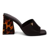 Sandália Mule Salto Bloco Preto C/ Animal Print