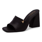 Sandália Mule Salto Bloco   Preto