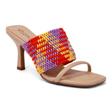 Sandália Mule Salto Fino Tramada  Amêndoa/Orange