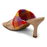 Sandália Mule Salto Fino Tramada  Amêndoa/Orange