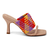 Sandália Mule Salto Fino Tramada  Amêndoa/Orange