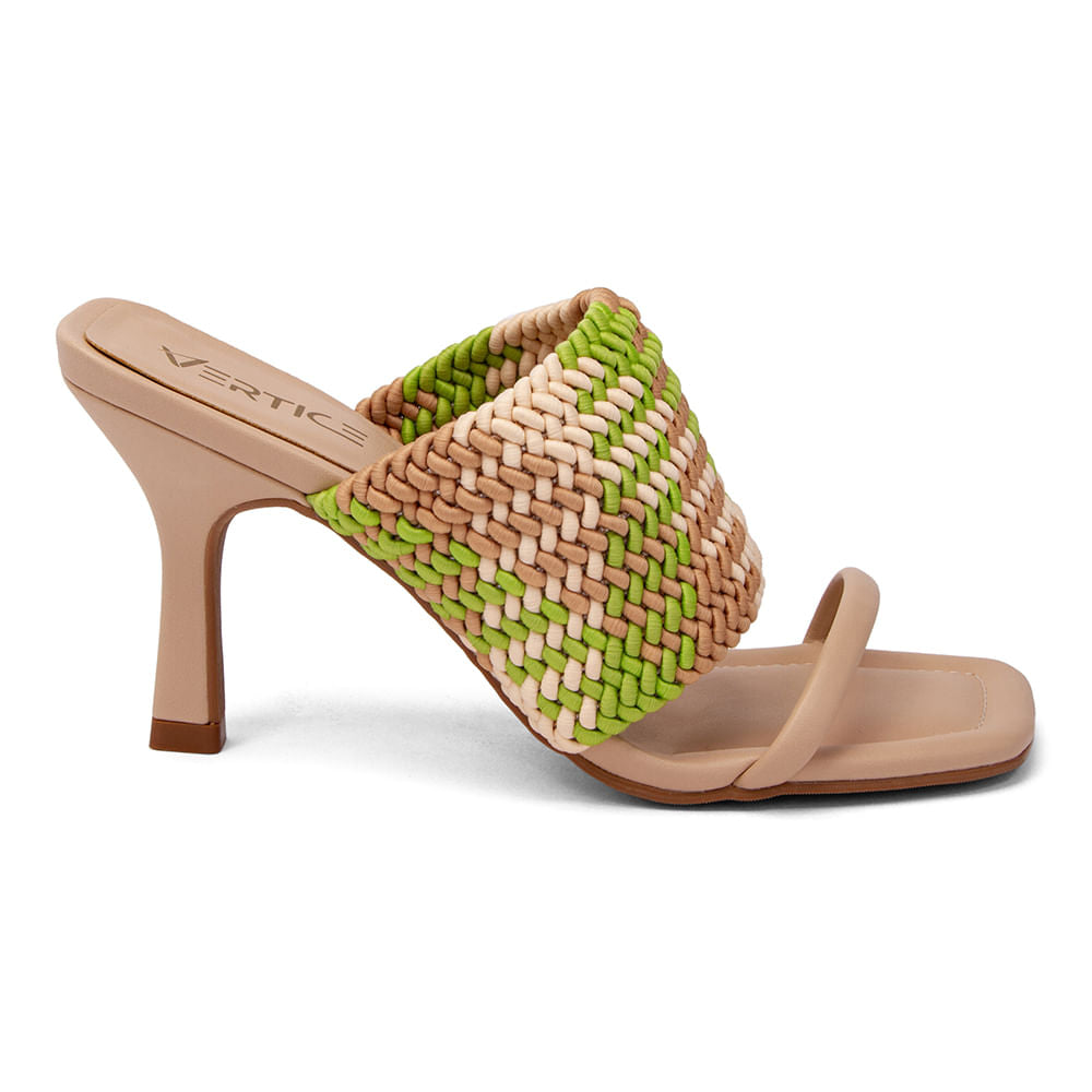 Sandália Mule Salto Fino Tramada  Amendôa