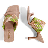 Sandália Mule Salto Fino Tramada  Amendôa