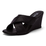 Mule Anabela Tiras Cruzadas Preto