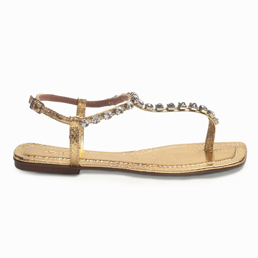 Sandália Rasteira Pedras Ouro