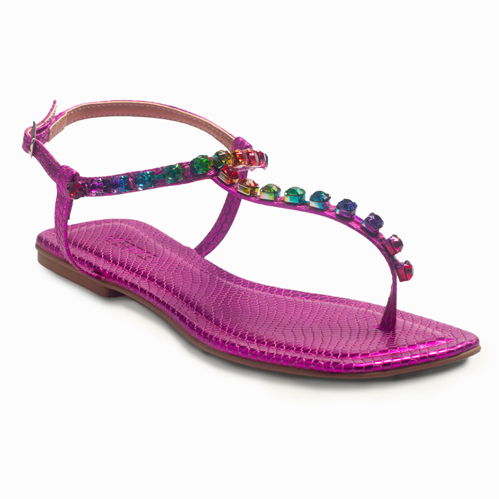 Sandália Rasteira Pedras Pink