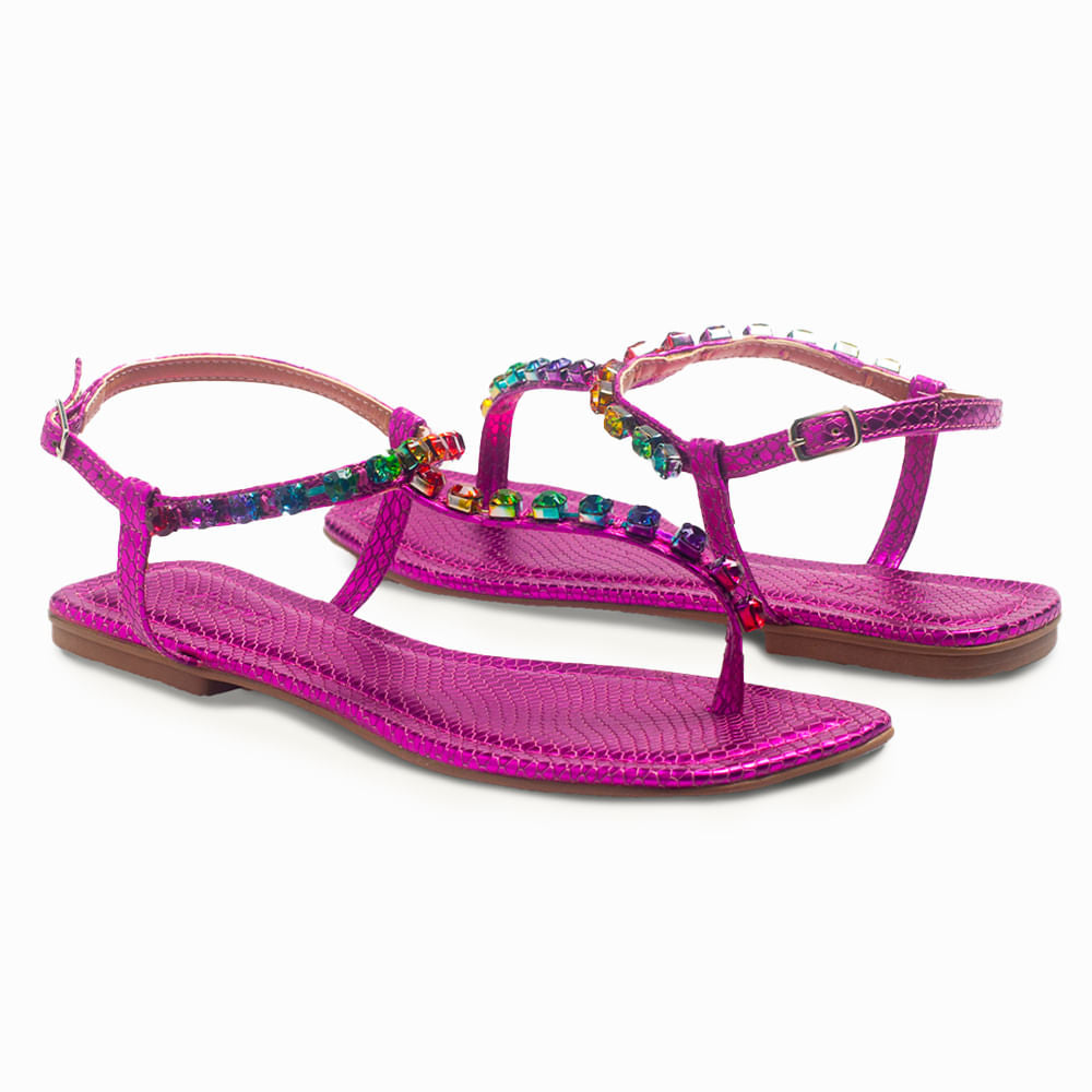 Sandália Rasteira Pedras Pink