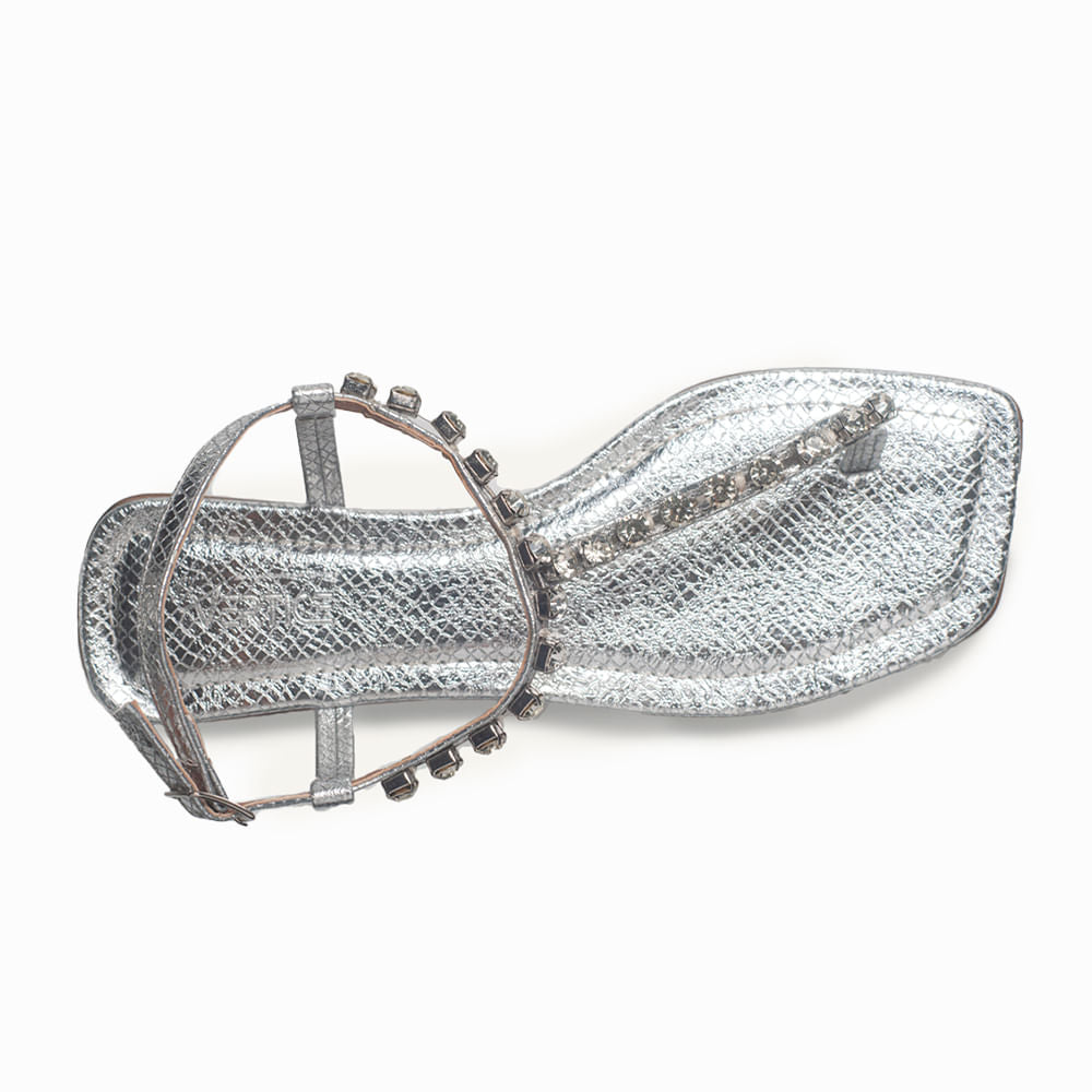 Sandália Rasteira Pedras Prata