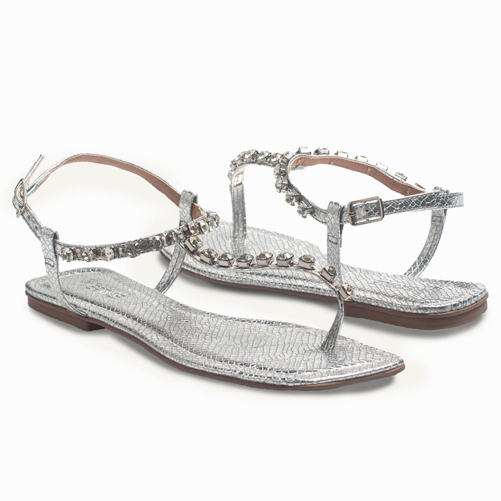 Sandália Rasteira Pedras Prata