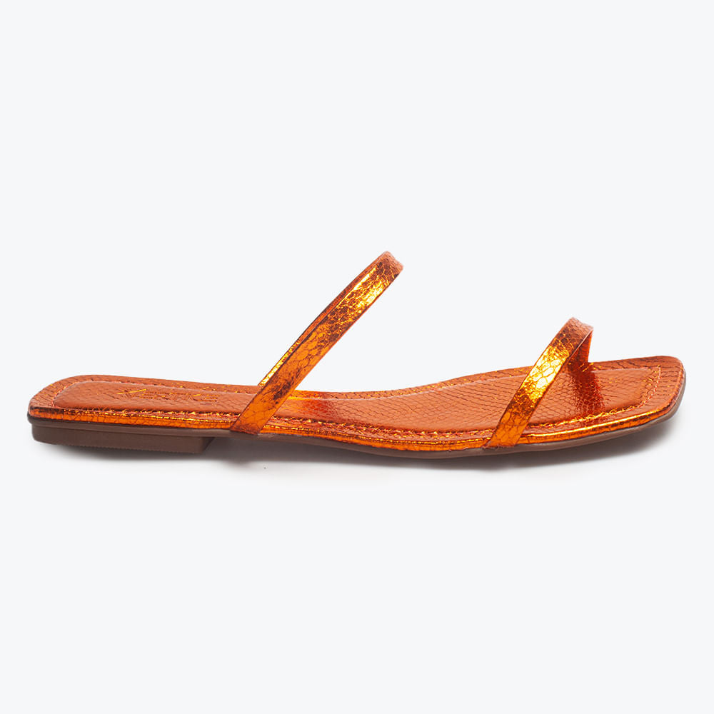Sandália Rasteira Tiras Laranja