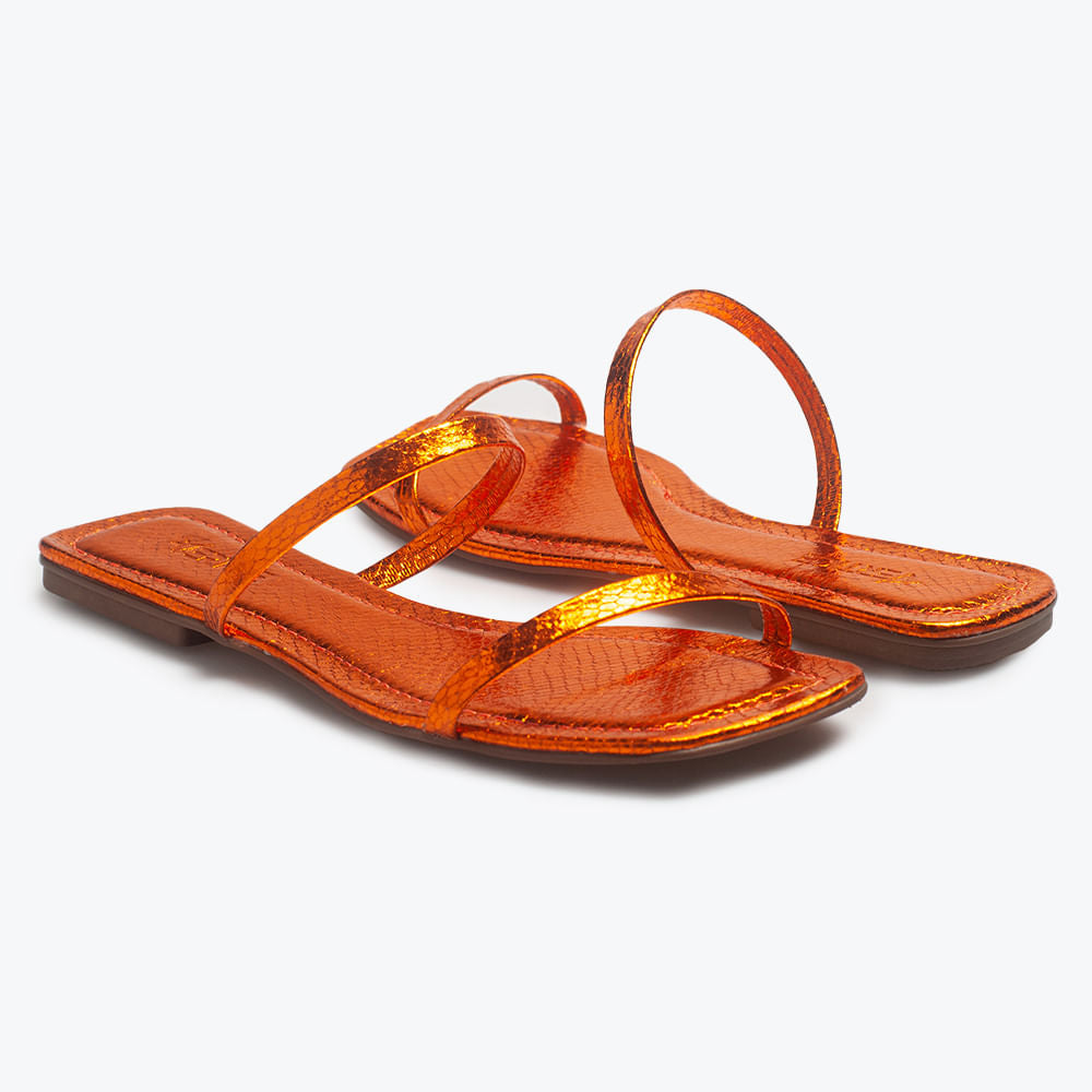 Sandália Rasteira Tiras Laranja