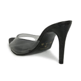 Mule Feminino  Bico Folha Salto Alto Vinil  Preto