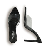 Mule Feminino  Bico Folha Salto Alto Vinil  Preto
