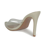 Mule Feminino Salto  Alto Bico Folha   Vinil  Sisal