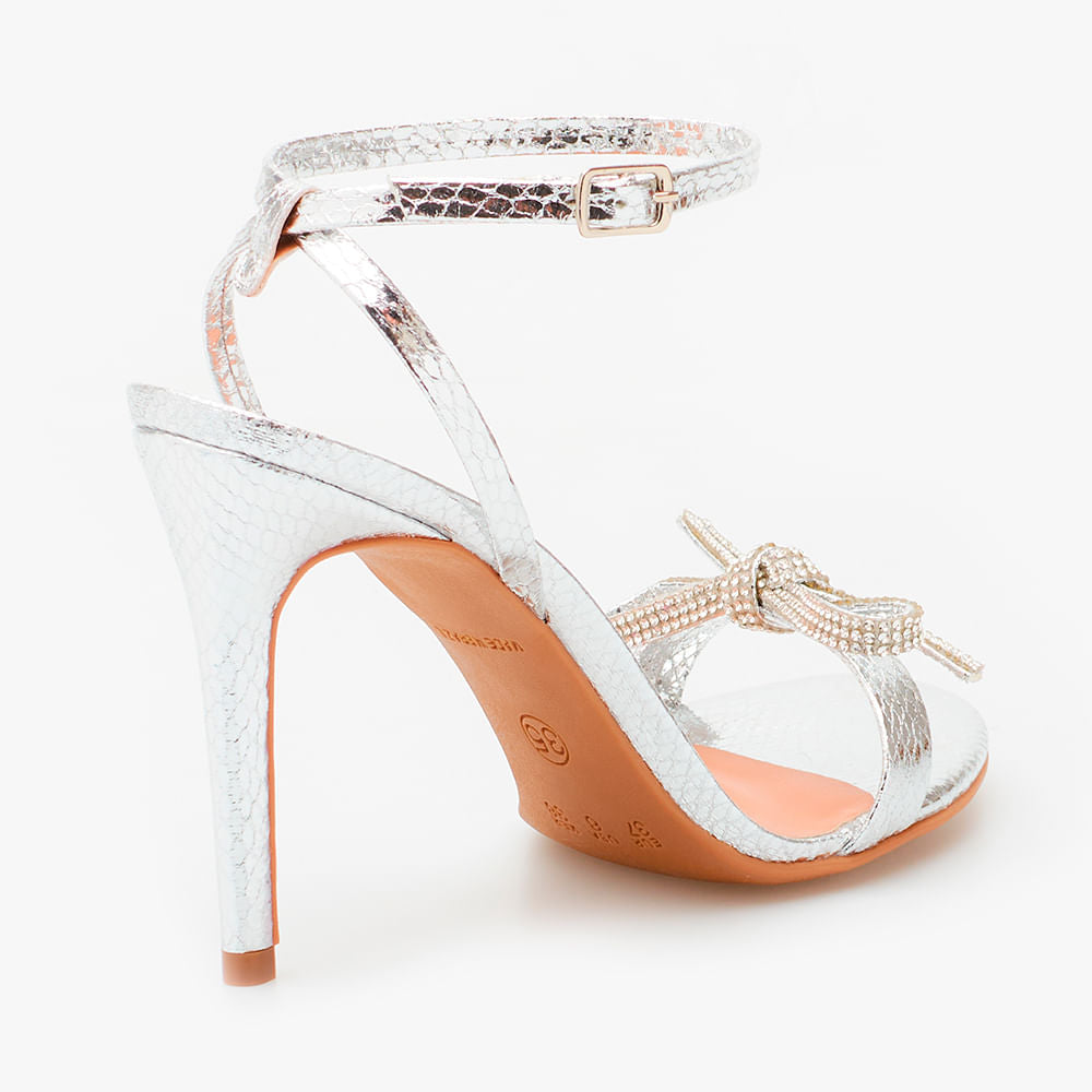 Sandália Laço Strass Prata