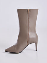 Bota de Couro Cano Medio Bico Fino Cinza