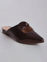 Mule Feminino Bico Fino Metalizado Caramelo
