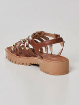 Sandália Papete Tiras de Metal Camel