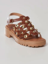 Sandália Papete Tiras de Metal Camel