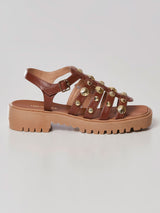 Sandália Papete Tiras de Metal Camel