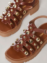 Sandália Papete Tiras de Metal Camel