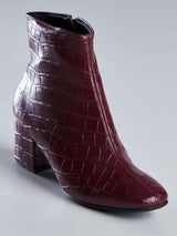 Bota Cano Curto Feminina Couro Croco Vinho