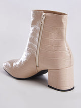 Bota Cano Curto Feminina Couro Croco Amendoa