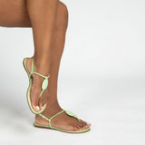 Rasteira Flat Feminina Enfeite Resina -Verde