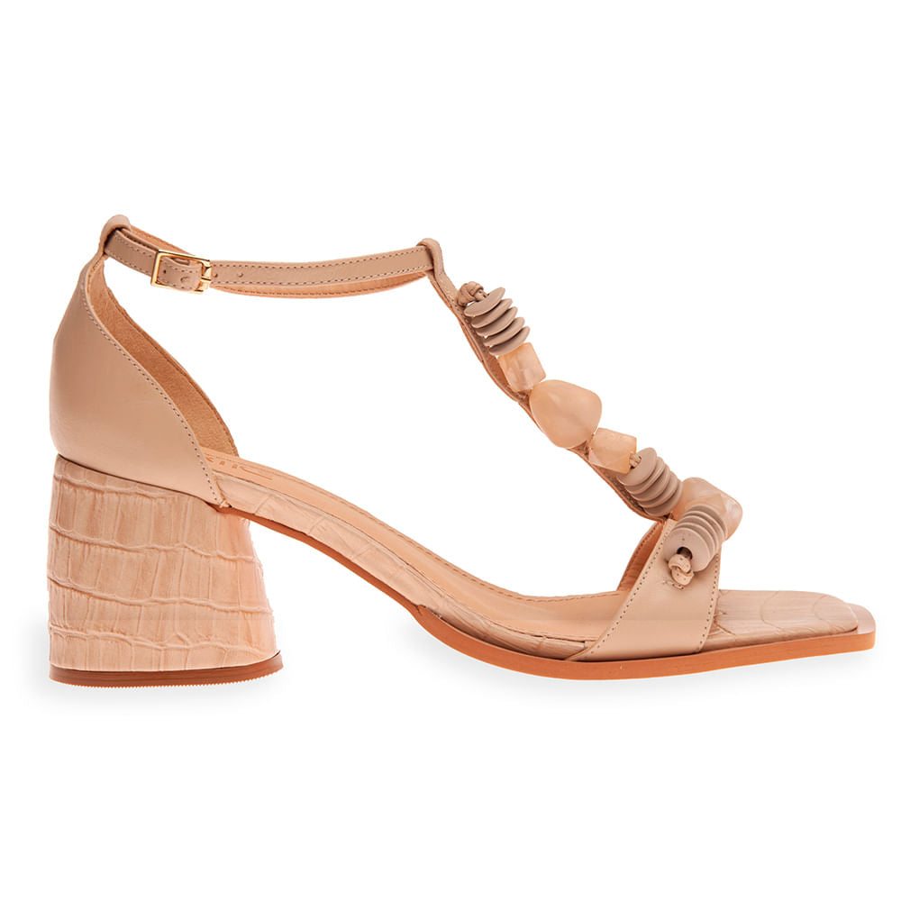 Sandália Pedras Salto Redondo Nude