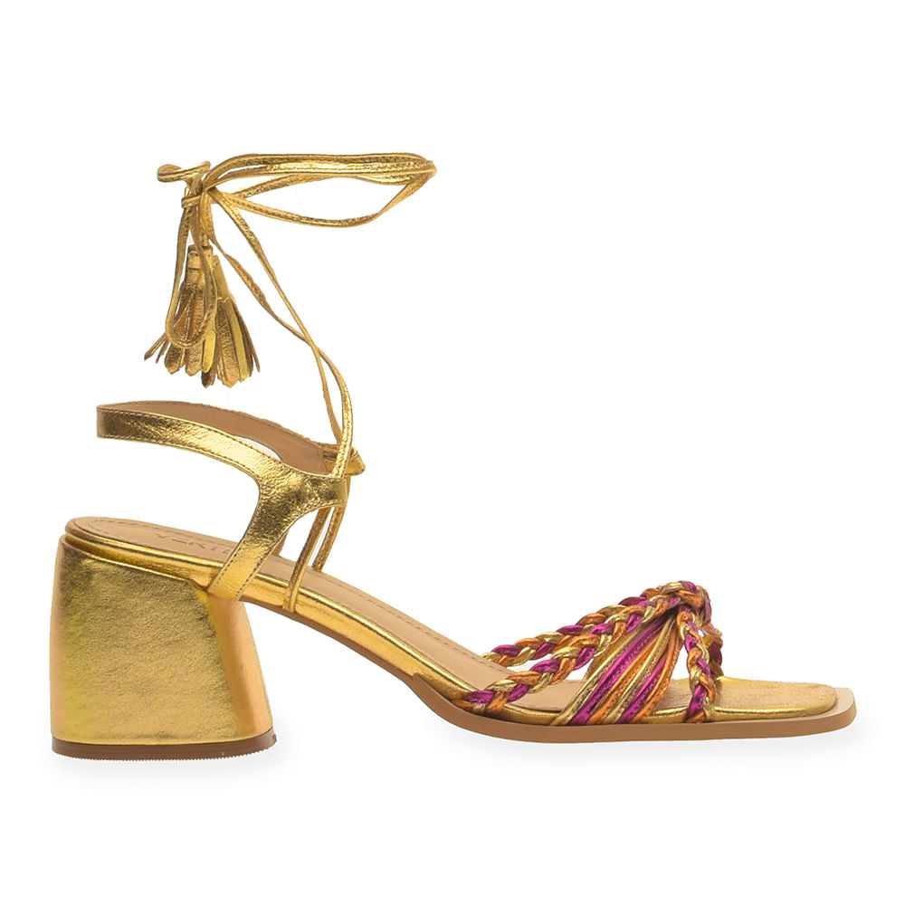Sandália Metalica Bicolor Ouro