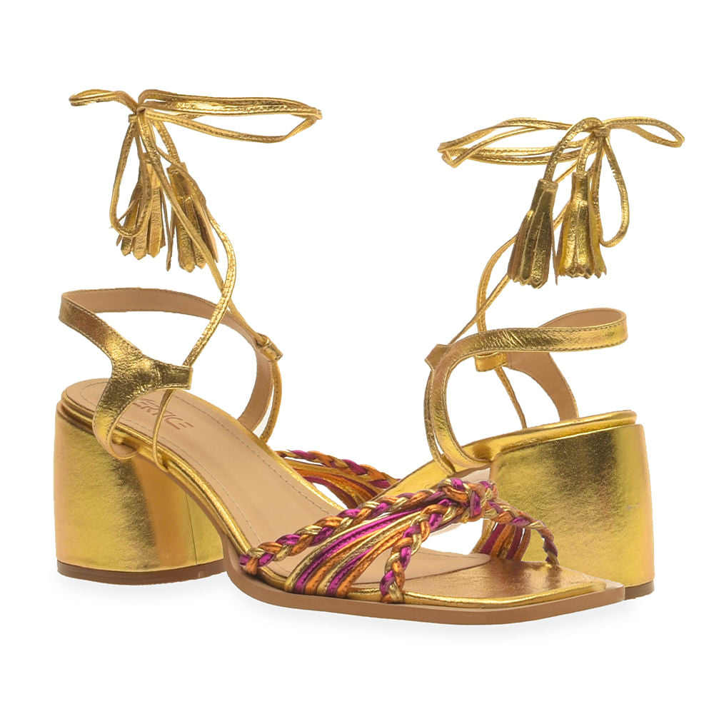 Sandália Metalica Bicolor Ouro