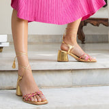 Sandália Metalica Bicolor Ouro