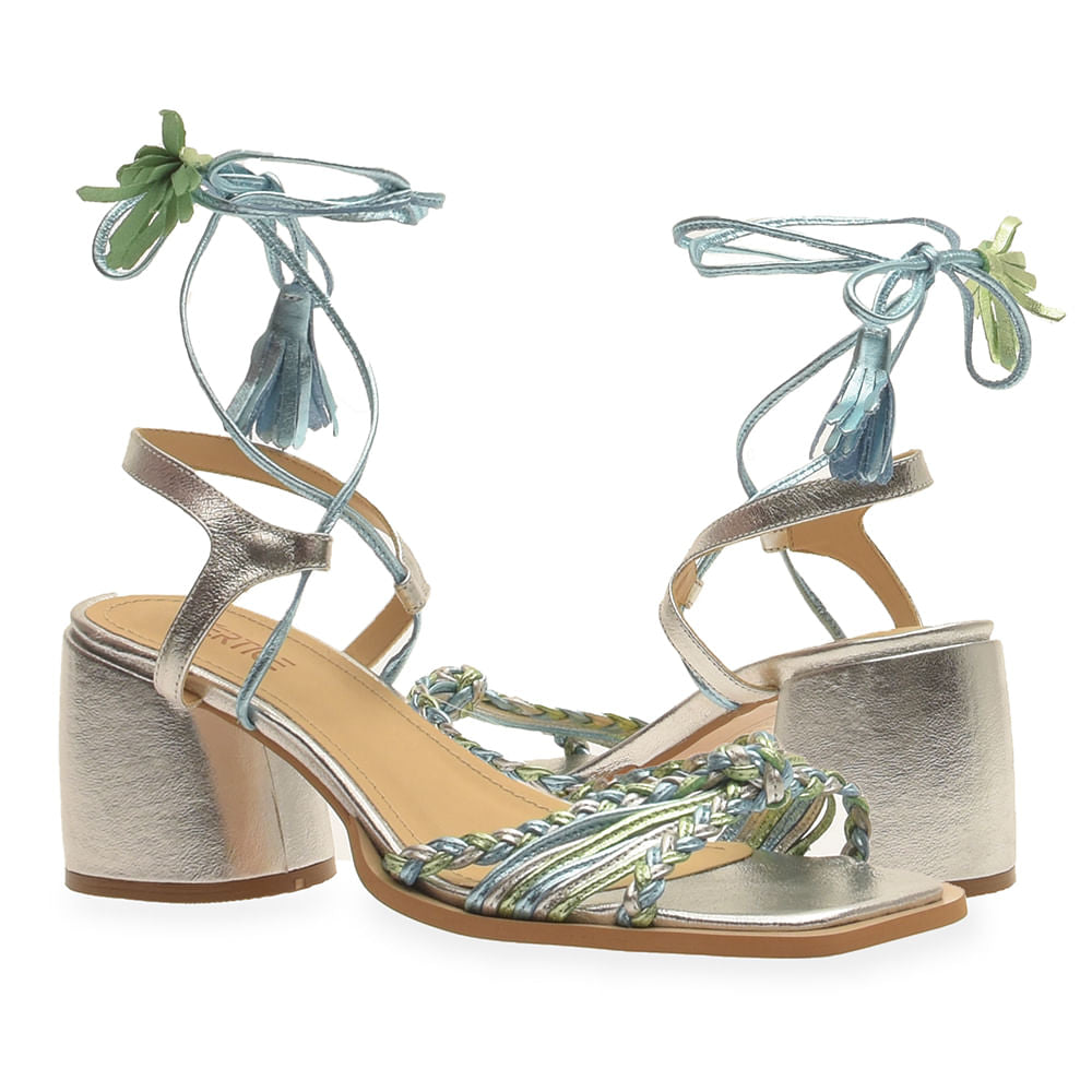 Sandália Metalica Bicolor Prata