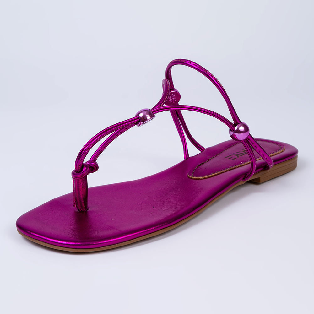 Rasteira Feminina Metalizada Regulável - Pink
