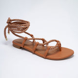 Rasteira Flat Feminina Com Amarração Corda - Camel