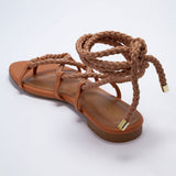 Rasteira Flat Feminina Com Amarração Corda - Camel