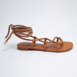 Rasteira Flat Feminina Com Amarração Corda - Camel