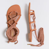 Rasteira Flat Feminina Com Amarração Corda - Camel