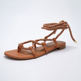 Rasteira Flat Feminina Com Amarração Corda - Camel