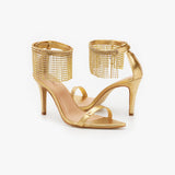 Sandalia Metalica Franjas Ouro